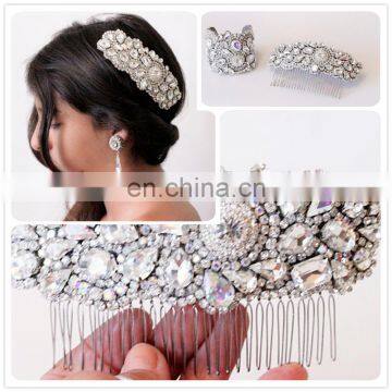 Aidocrystal Handmade High Quality Wedding Hair Accessories Silver Color Metal Pearls Rhinestone Hair Comb