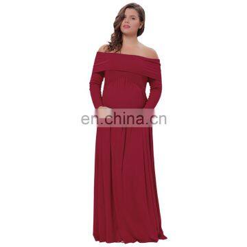 Kate Kasin Sexy Womens Maternity Long Sleeve Off Shoulder Long Maxi Dress Wine Red Maternity Dress KK000677-1 photo-5