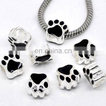 Custom Charm Beads Silver Tone Black Enamel Dog Paw Beads photo-3