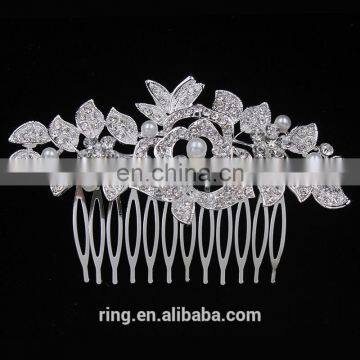 Silver Rose Flower Hair Comb Headband Bridal Accessories Rhinestone Crystal