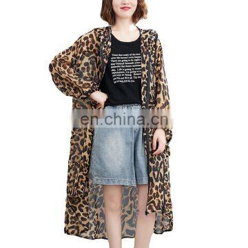 TWOTWINSTYLE Women's COAT O Neck long sleeve Loose Print Leopard fashion casual