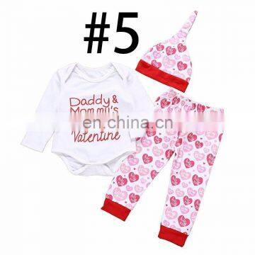 Valentine Day 2019 Baby Rompers Outfits & Kids Love Letter Full Print Pants & Hat 3pc Set photo-5