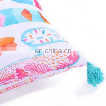Colourful Lively Spun Polyester Green Plants Pattern Printed Sofa Cushion Covers With Tassels