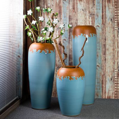 Large Blue Creative Ceramic Artificial Flower Vase For Home Living Room Decor