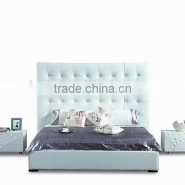 Luxury white leather bed with high headboard