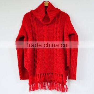 Winter Turtleneck Cashmere Blended Sweater Tassel Red Sweater Hot selling