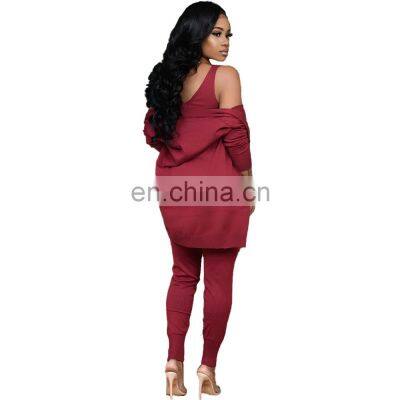 Clothing Wholesale Custom Fashion Casual 3-piece Sexy Sports Solid Color Sleeveless Pencil Pants Suit Plus Size photo-5