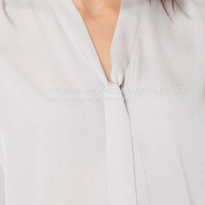 Ladies' 100%silk Long Sleeve Neck Belt Blouse photo-3