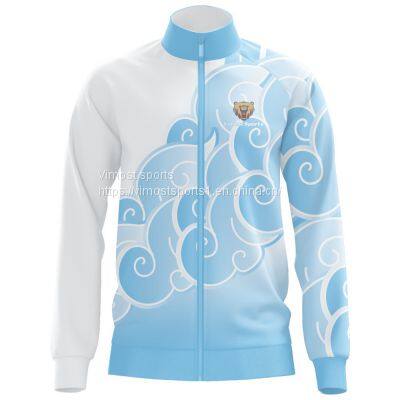Custom Sublimation Light Blue and White Jacket with Blue Zipper