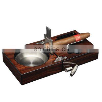 luxury customized printing logo diy wood and metal walnut cigar ashtray