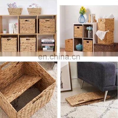 Handwoven Water Hyacinth Shelf Basket Can Be Folded Foldable Storage Wicker Basket Vietnam Supplier