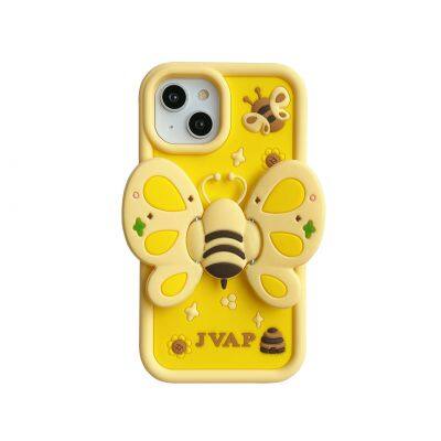 Cartoon Creative Bee Stand Phone Case for Phone 16 15 14 13 12 X XR XS Pro Max Fall Proof Soft Silicone Shockproof Cover photo-3