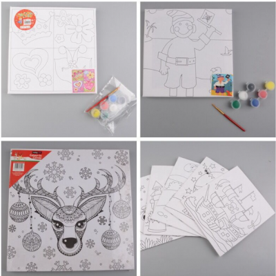 Mini Canvas Frame Painting Kit With Drawing for Kids DIY Oil Painting Acrylic Preprinted Stretched Canvas Print photo-5