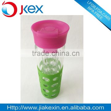 Carring Type Borosilicate colorful silicone pouch glass bottle