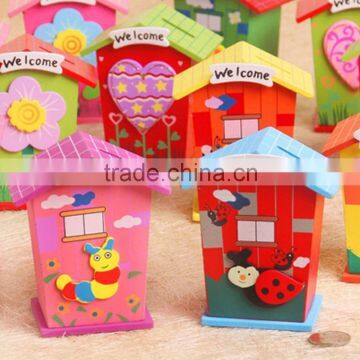 Christmas wooden house money saving box