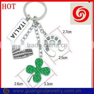 Travel souvenir custom ITALIA green four leaf clover keychain with logo tag