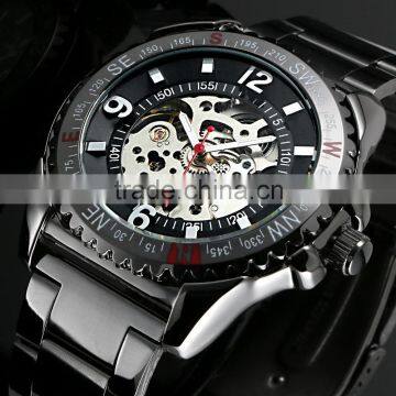 2015 Fashion Sports Men Stainless Steel Caseback Watch New Fashion Mens Luxury Automatic Mechanical Skeleton Wrist Watches WM419