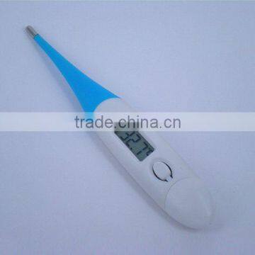 Digital clinical and home thermometer with flexible tip