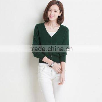 100% Wool deep V-neck top Korean Style knitting sweater cardigan for women's wear