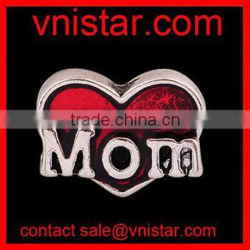 Vnistar interchangeable red floating heart MOM beads charms for locket jewelry AC179