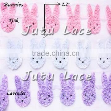 chiffon fabric bunnies applique, shabby triming rabbit flower