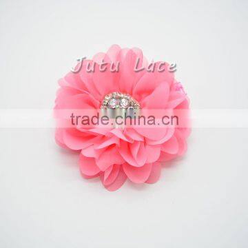 High Quality Large Arificial Flower - 25colors Fabric Flower With Crystal Rhinestone Pearls Center Hair Accessory photo-4