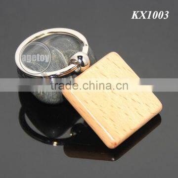 Square Wooden Material Keychain Promotional Custom Or Wholesale Metal Keyring Blank Wood Keyholder