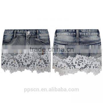 Guangzhou OEM supplier blue and gray lace short skirt women denim jeans wholesale