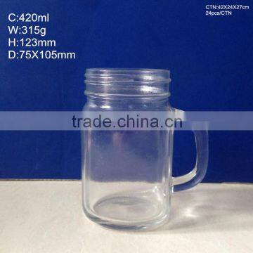 clear 400ml 14oz glass honey jars with handle wholesale with metal cap