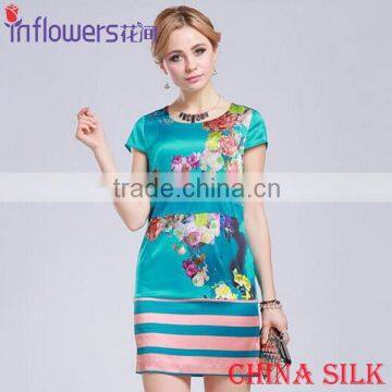 China wholesale quality blue silk made european Style Silk dress