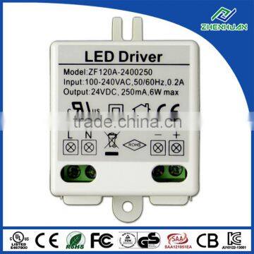 Single output type and 100-240VAC input 24V 250mA led driver 6W led power supply