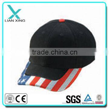 Promotaion Black Color Flag Style Embroidery 6 panel Baseball Cap