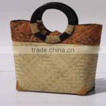 Woven Bamboo Shopping Basket with cotton handle