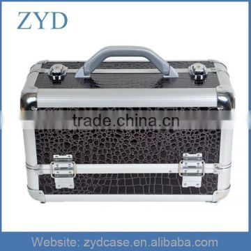 Black aluminum frame leather body hard organizer makeup brush case, ZYD-MY865