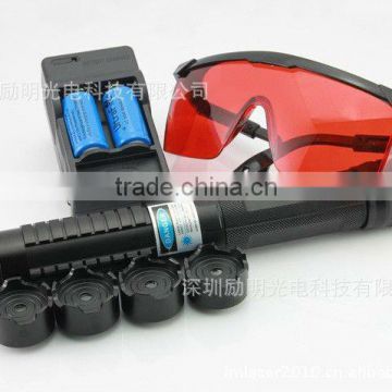 High power blue laser pointer 1w with 5 pattern heads,battery,charger,glasses