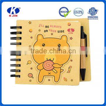 Eco cartoon spiral notebook with pen for school