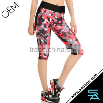 Camo Pants Camouflage Yoga Fitness Capri Fold Over Waistband Pants