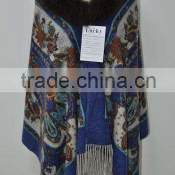 women fashion knitted real fox fur shawl LK16F155