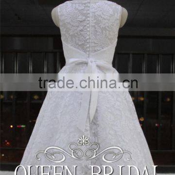 Newest Style Sleeveless Appliqued Sash Patterns Of Lace Tea Length Wedding Dresses photo-3
