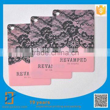 Design white fancy clothing swing tag hang tag price tag