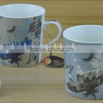 11OZ flower design full decal print tea cups, shiny surface porcelain mug, KL5008-95