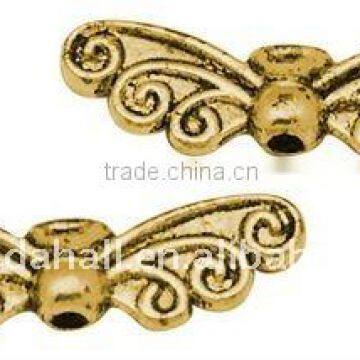 Alloy Beads, Lead Free and Nickel Free, Wing, Antique Golden Color, Size: about 6x22x4mm, hole: 1mm(PALLOY-B0358-AG-FF)