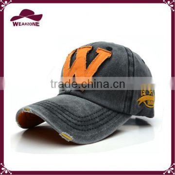 Fashion stylish washed denim baseball cap with W letter