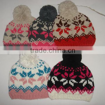 winter colorful knitted beanie with pompom