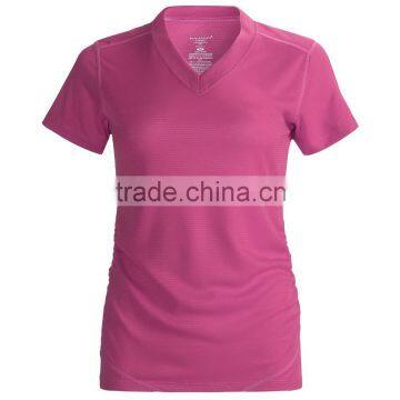 sport 100% polyester Pink v-neck t-shirt