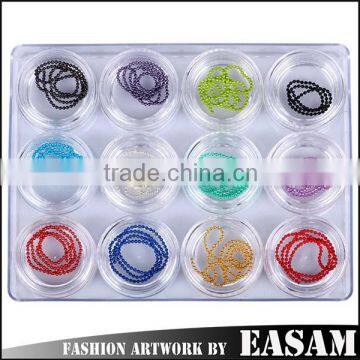 12 colors 3D metal nail chain,nail art metal chain box