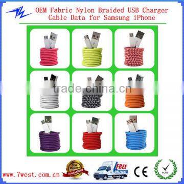 OEM Fabric Braided Micro USB Cable With Multi-color for Galaxy S4