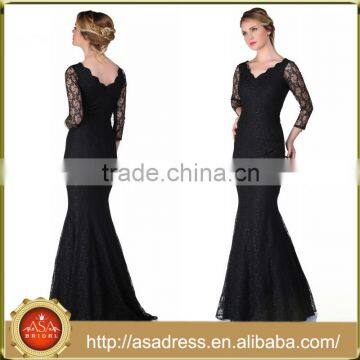 ABI-01 Elegant V-neck Long Sleeves Lace Mother of the Bride Dresses Zipper Back Mermaid Floor Length Long Mother Dress