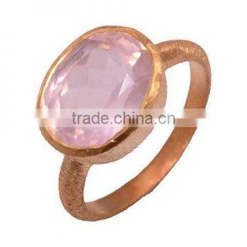 The Gopali Jewellers Rose Quartz Natural Gemstones Ring 925 Sold Sterling Silver Ring Designer Prong Ring