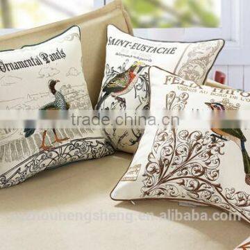 new super soft cotton/linen birds embroidery cushion